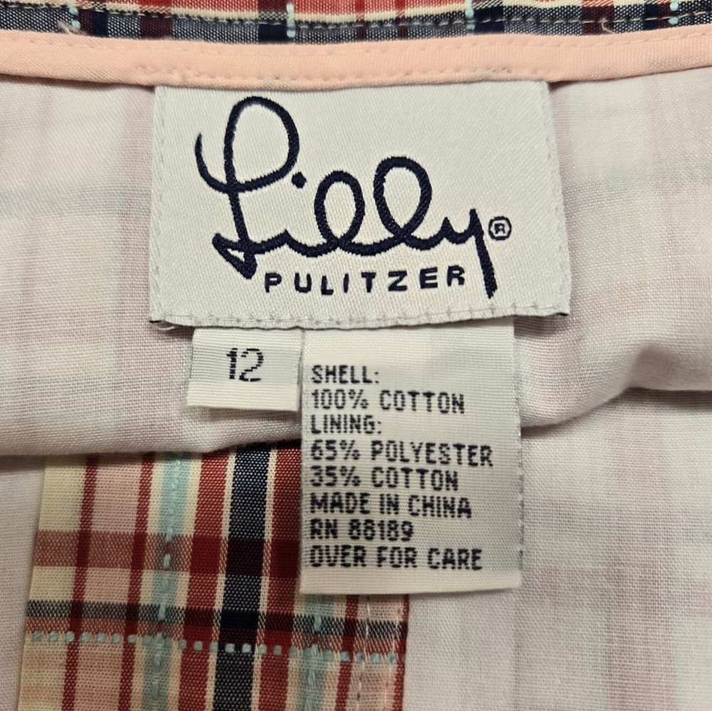 Lilly Pulitzer Vintage Red/Blue Plaid Lined Skirt. Size 12 - Picture 7 of 9
